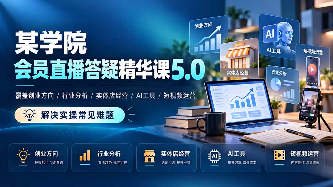 (21097期)某学院会员直播答疑精华课5.0:覆盖创业方向、行业分析、实体店经营、AI工具和短视频运营,解决实操常见难题!-副业部