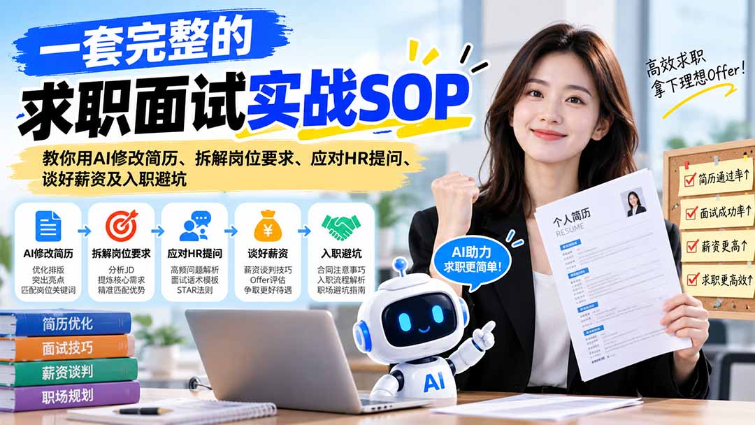 （21259期）一套完整的求职面试实战SOP：教你用AI修改简历、拆解岗位要求、应对HR提问、谈好薪资及入职避坑-副业部