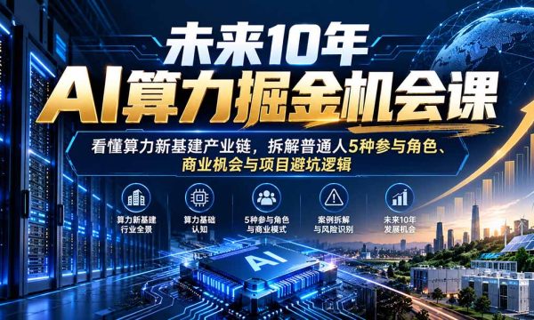 （20825期）未来10年AI算力掘金机会课：看懂算力新基建产业链，拆解普通人5种参与角色、商业机会与项目避坑逻辑