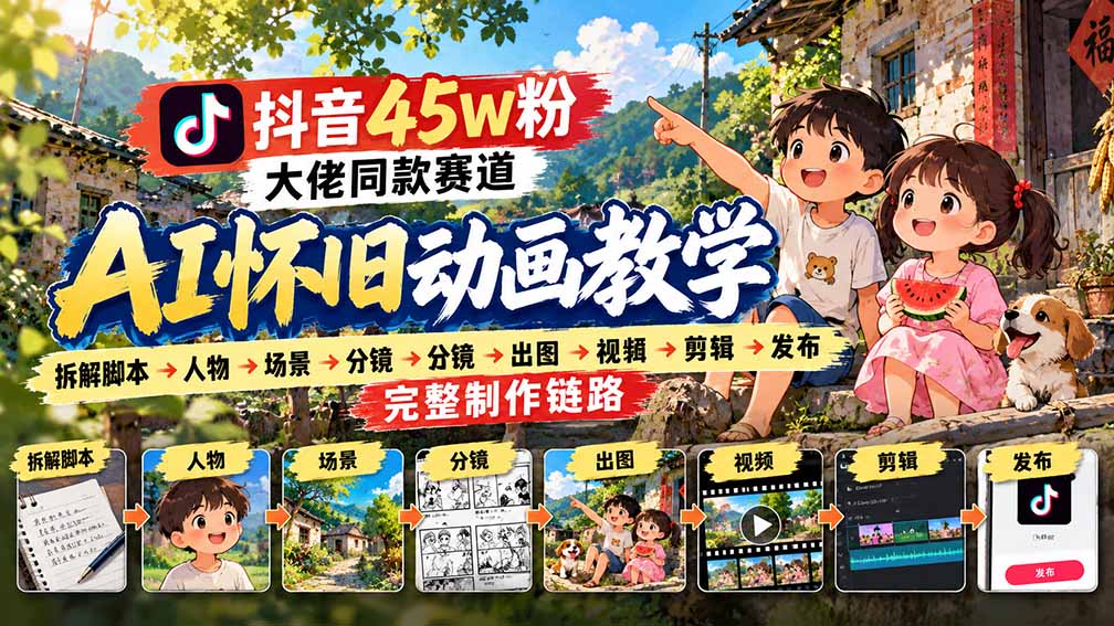 （20781期）抖音45W粉大佬同款赛道AI怀旧动画教学：拆解脚本→人物→场景→分镜→出图→视频→剪辑→发布完整制作链路插图1