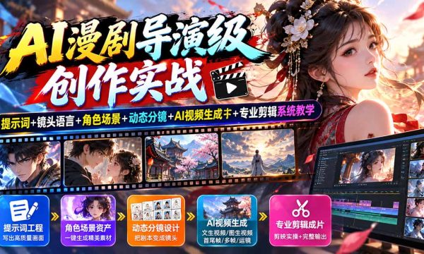 （20814期）AI漫剧导演级创作实战：提示词+镜头语言+角色场景+动态分镜+AI视频生成+专业剪辑系统教学