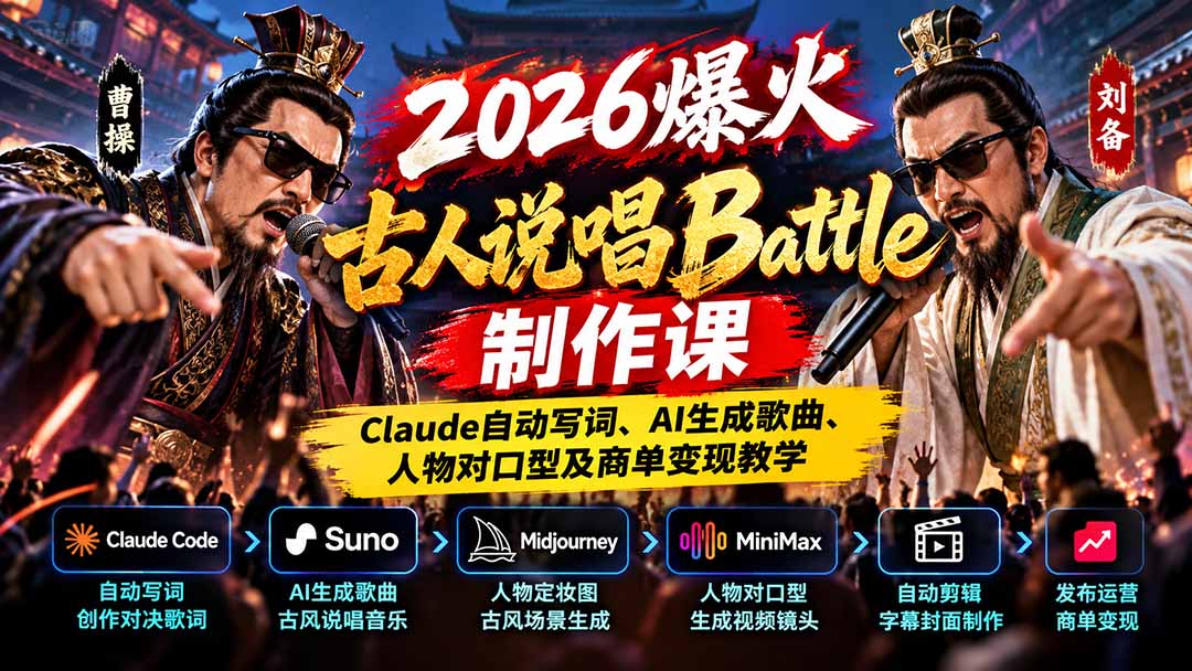 （21059期）2026爆火古人说唱Battle制作课：Claude自动写词、AI生成歌曲、人物对口型及商单变现教学-副业部