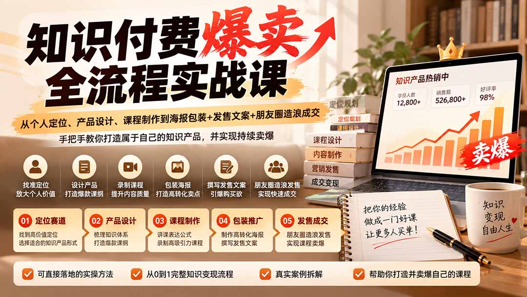 （20787期）【无水印】知识付费爆卖全流程实战课：从个人定位、产品设计、课程制作到海报包装+发售文案+朋友圈造浪成交插图