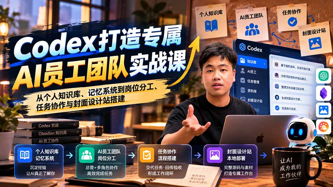 （20916期）【无水印】Codex打造专属AI员工团队实战课：从个人知识库、记忆系统到岗位分工、任务协作与封面设计站搭建-副业部