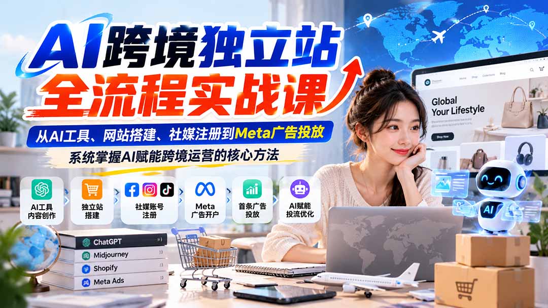 （21056期）AI跨境独立站全流程实战课：从AI工具、网站搭建、社媒注册到Meta广告投放，系统掌握AI赋能跨境运营的核心方法-副业部
