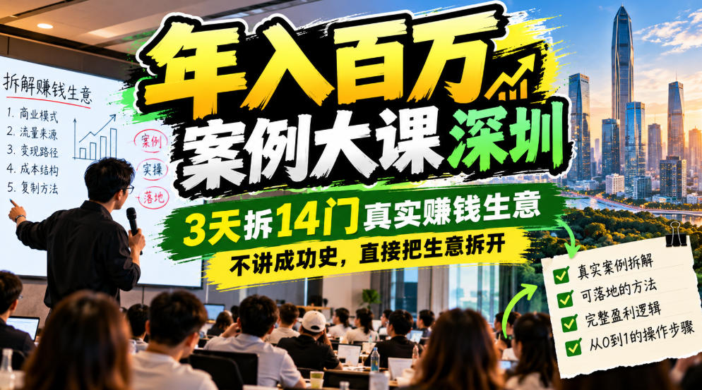 年入百W案例大课深圳，3天拆14门真实賺钱生意，不讲成功史，直接把生意拆开-副业部