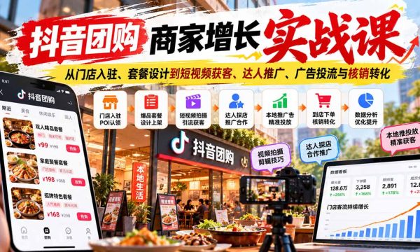 （20813期）抖音团购商家增长实战课：从门店入驻、套餐设计到短视频获客、达人推广、广告投流与核销转化