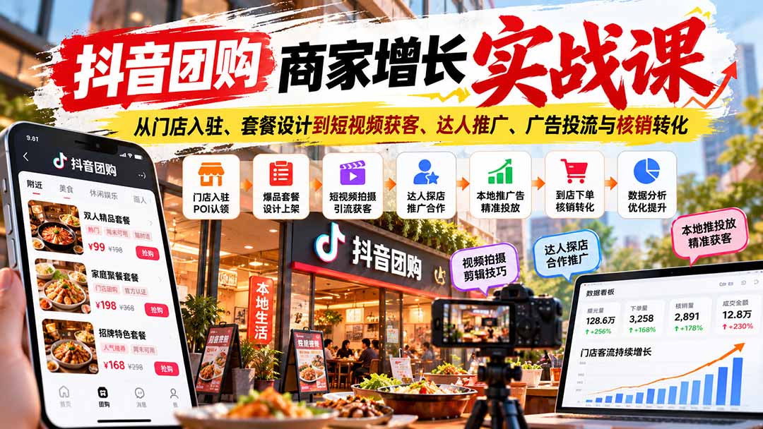 （20813期）抖音团购商家增长实战课：从门店入驻、套餐设计到短视频获客、达人推广、广告投流与核销转化-副业部