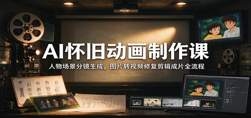 AI怀旧动画制作课:人物场景分镜生成,图片转视频修复剪辑成片全流程-副业部