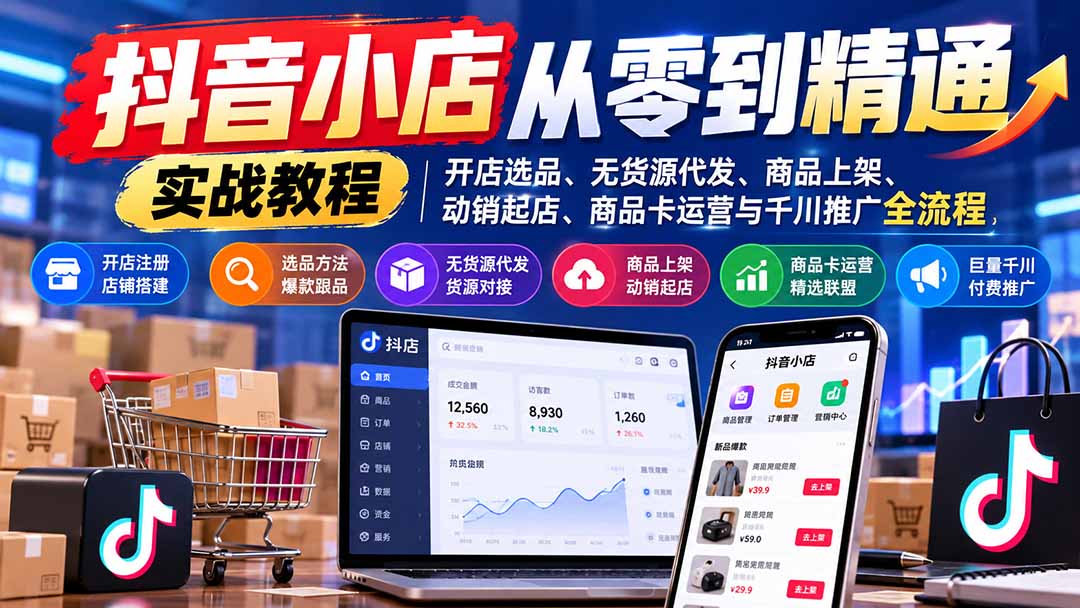 （21264期）抖音小店从零到精通实战教程：开店选品、无货源代发、商品上架、动销起店、商品卡运营与千川推广全流程-副业部