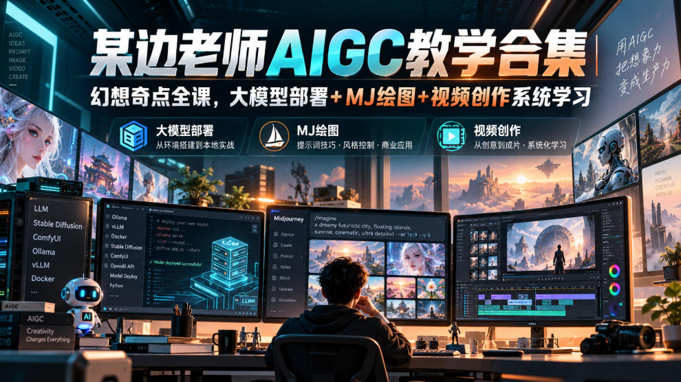 某边老师AIGC教学合集|幻想奇点全课,大模型部署+MJ绘图+视频创作系统学习-副业部
