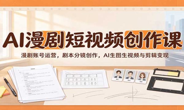 AI漫剧短视频创作课：漫剧账号运营，剧本分镜创作，AI生图生视频与剪辑变现
