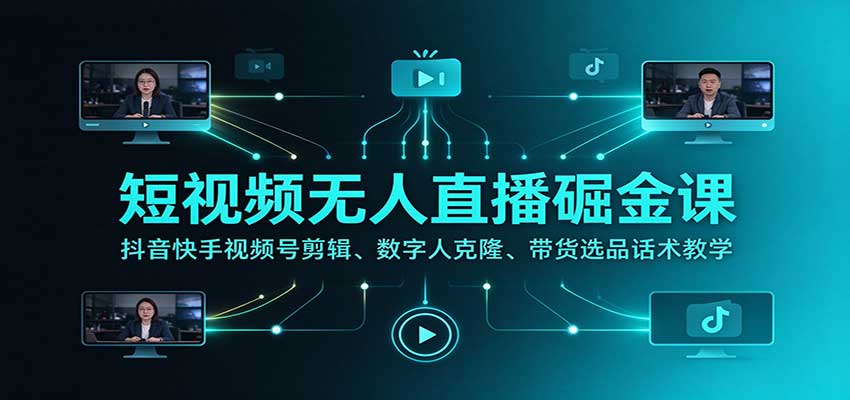 短视频无人直播掘金课:抖音快手视频号剪辑、数字人克隆、带货选品话术教学-副业部