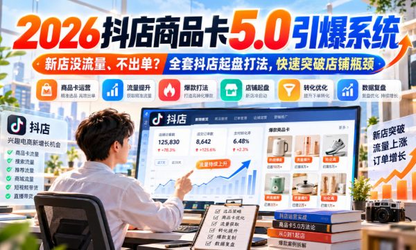 2026抖店商品卡5.0引爆系统，新店没流量、不出单？全套抖店起盘打法，快速突破店铺瓶颈