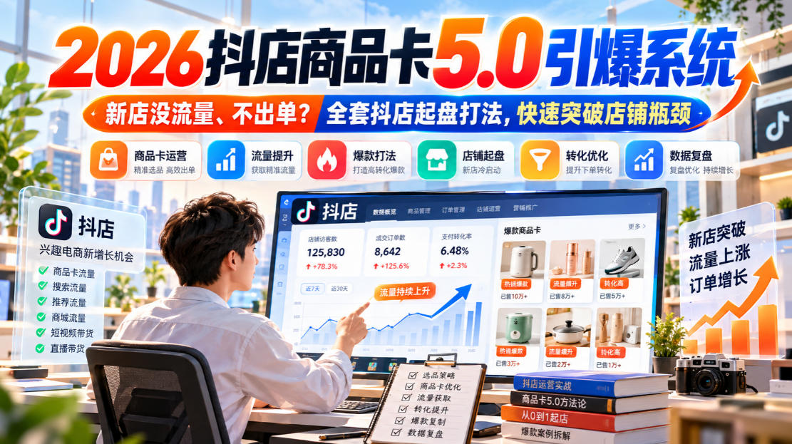 2026抖店商品卡5.0引爆系统，新店没流量、不出单？全套抖店起盘打法，快速突破店铺瓶颈-副业部