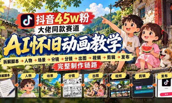 （20781期）抖音45W粉大佬同款赛道AI怀旧动画教学：拆解脚本→人物→场景→分镜→出图→视频→剪辑→发布完整制作链路