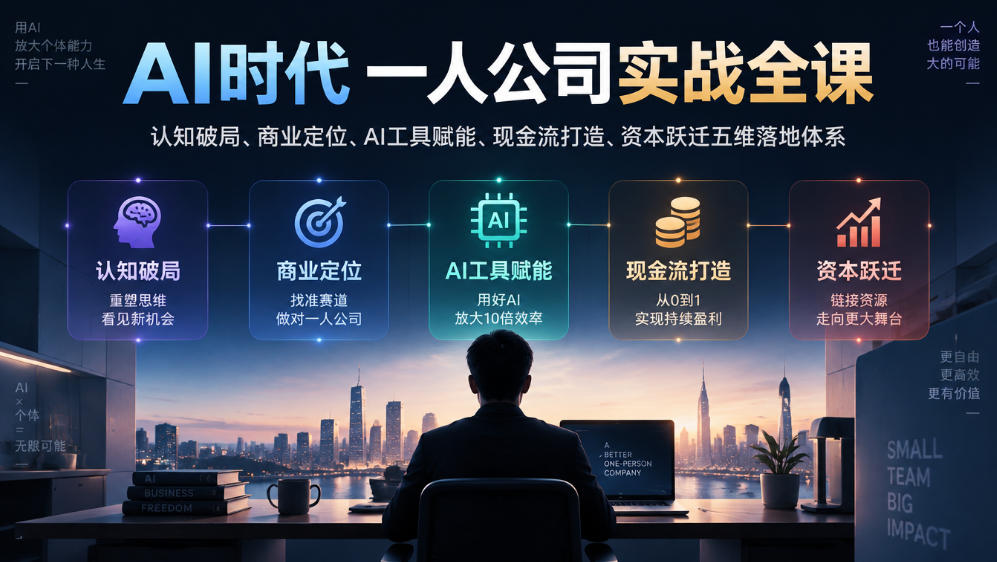 AI时代一人公司实战全课|认知破局、商业定位、AI工具赋能、现金流打造、资本跃迁五维落地体系-副业部
