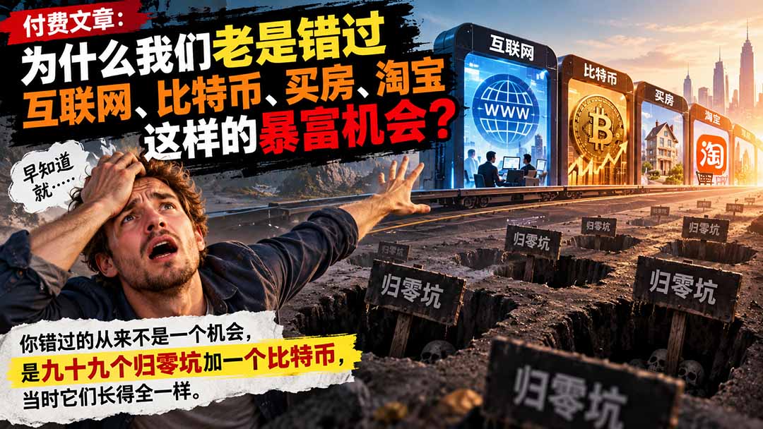 （20834期）付费文章：为什么我们老是错过互联网、比特币、买 房、淘宝这样的暴富机会？-副业部