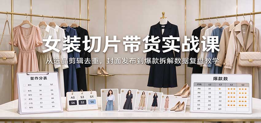 女装切片带货实战课:从选品剪辑去重,封面发布到爆款拆解数据复盘教学-副业部