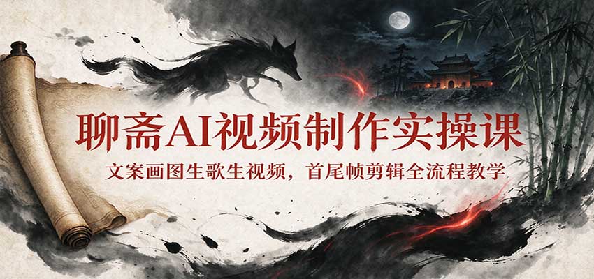 聊斋AI视频制作实操课：文案画图生歌生视频，首尾帧剪辑全流程教学-副业部