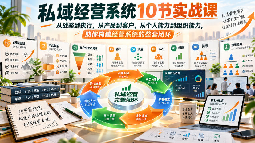 私域经营系统10节实战课，从战略到执行，从产品到客户，从个人能力到组织能力，助你构建经营系统的整套闭环-副业部
