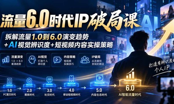 （20845期）流量6.0时代IP破局课：拆解流量1.0到6.0演变趋势+AI视觉辨识度+短视频内容实操策略