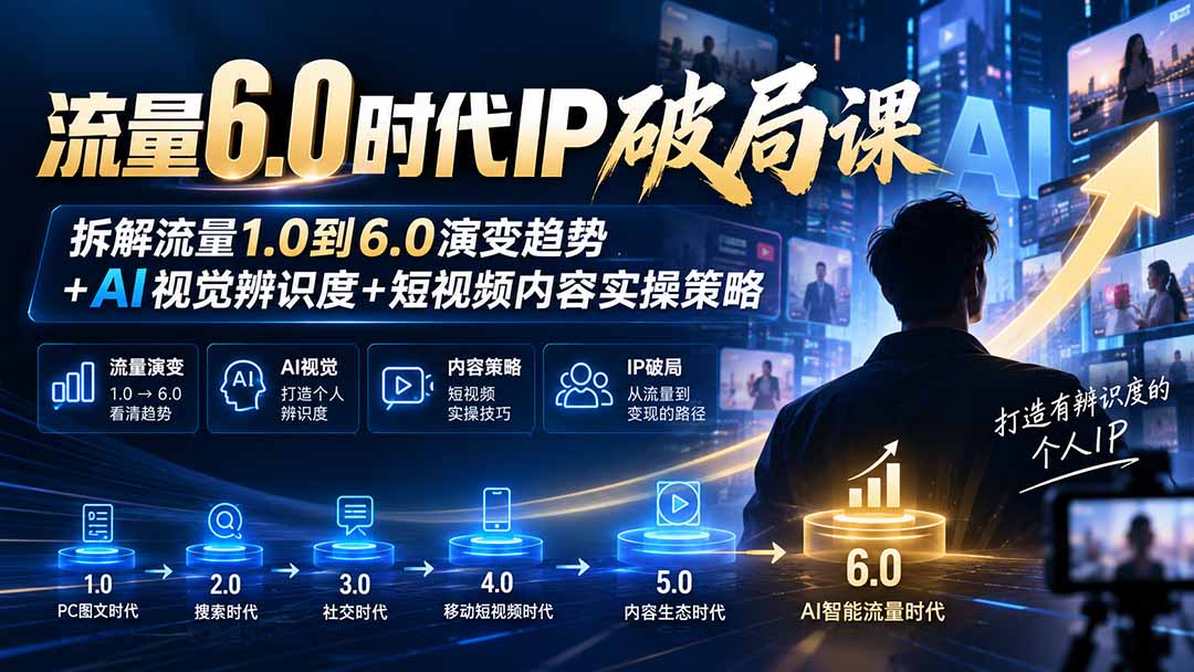 (20845期)流量6.0时代IP破局课:拆解流量1.0到6.0演变趋势+AI视觉辨识度+短视频内容实操策略-副业部