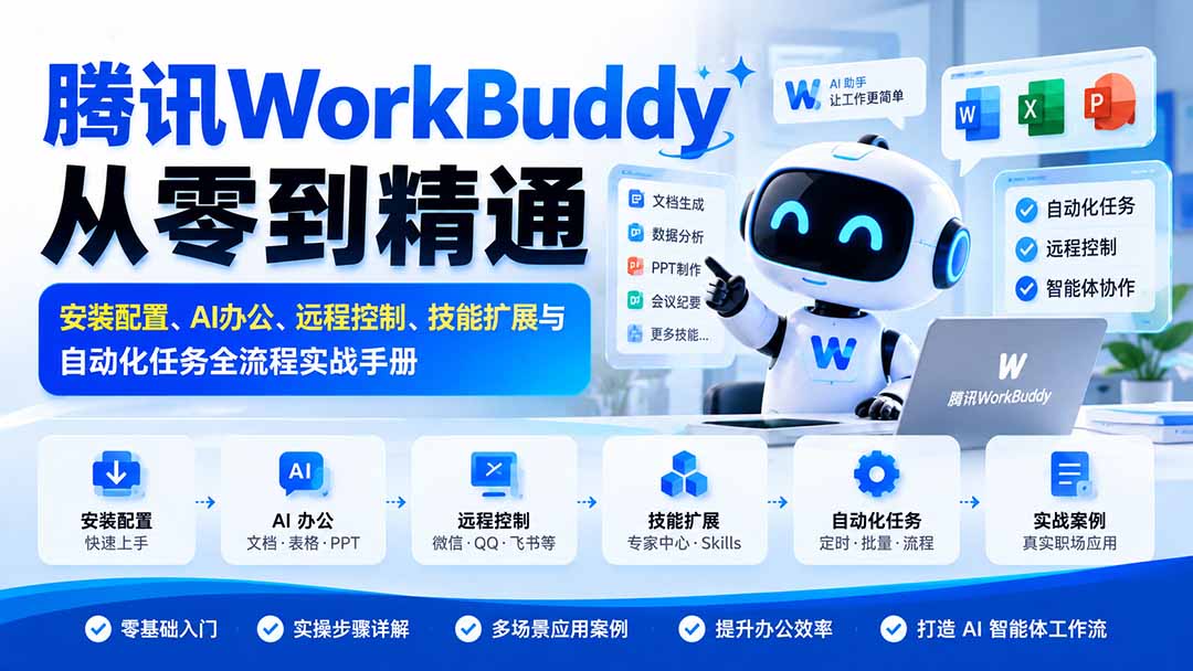 （20977期）腾讯WorkBuddy从零到精通：安装配置、AI办公、远程控制、技能扩展与自动化任务全流程实战手册-副业部