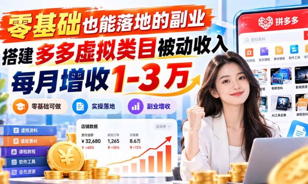 （20870期）零基础也能落地的副业，搭建多多虚拟类目被动收入，每月增收 1-3 万