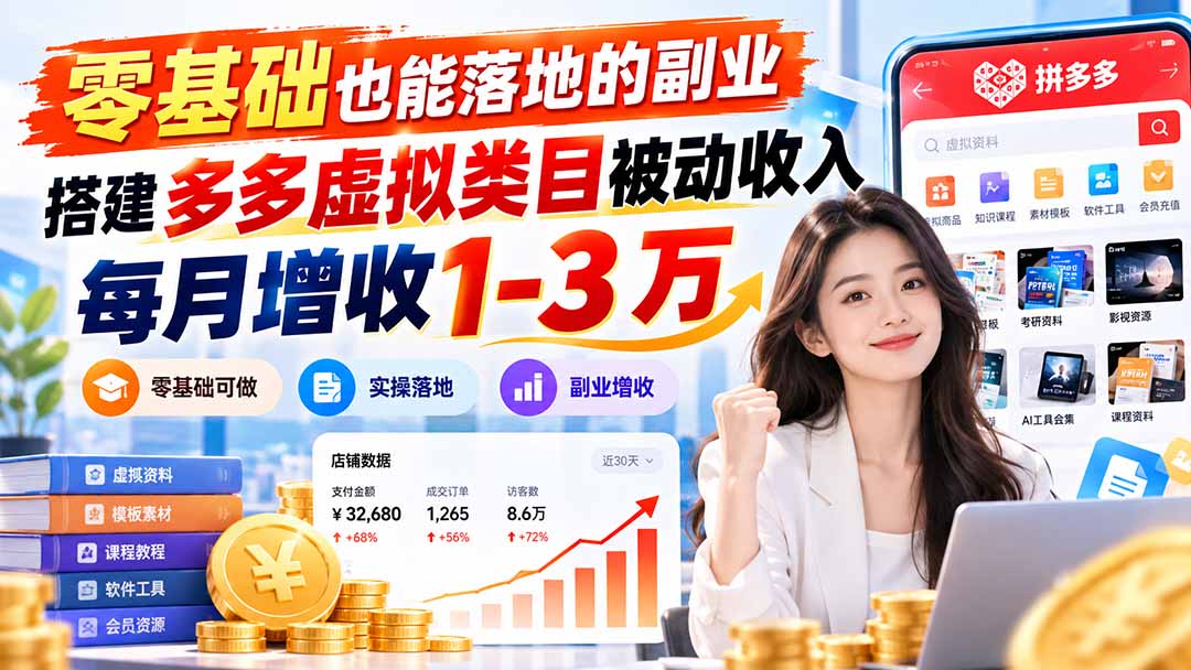 （20870期）零基础也能落地的副业，搭建多多虚拟类目被动收入，每月增收 1-3 万-副业部