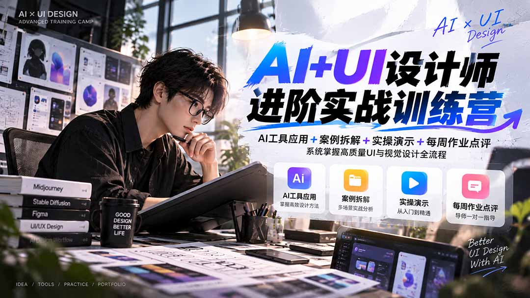 (20905期)【无水印】AI+UI设计师进阶训练营-第4期:AI工具应用+案例拆解+实操演示+作业点评,掌握高质量UI与视觉设计全流程-副业部