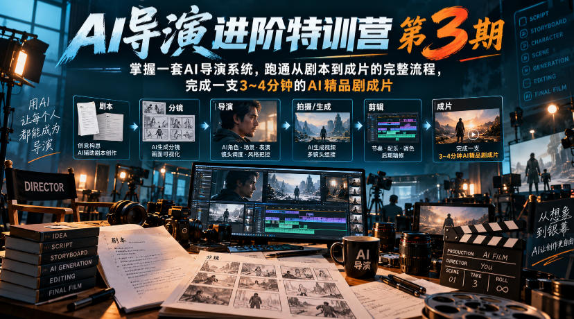 AI导演进阶特训营第3期，掌握一套AI导演系统，跑通从剧本到成片的完整流程，完成一支3~4分钟的AI精品剧成片（附1、2期）-副业部