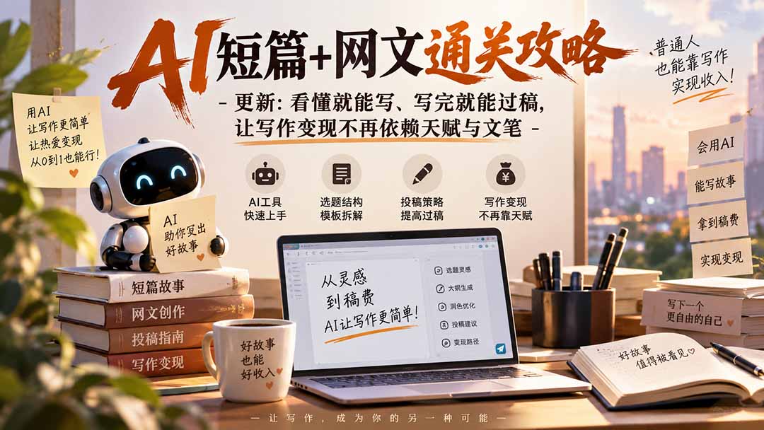 (20861期)AI短篇+网文通关攻略-更新1009:看懂就能写、写完就能过稿,让写作变现不再依赖天赋与文笔插图1 (20861期)AI短篇+网文通关攻略-更新1009:看懂就能写、写完就能过稿,让写作变现不再依赖天赋与文笔插图1