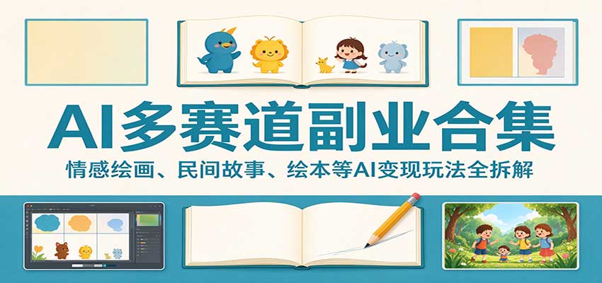 AI多赛道副业合集：情感绘画、民间故事、绘本等AI变现玩法全拆解-副业部