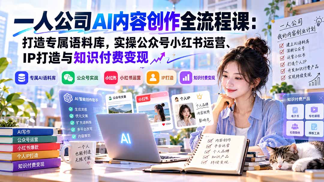 （20866期）一人公司AI内容创作全流程课：打造专属语料库，实操公众号小红书运营、IP打造与知识付费变现方法论插图1