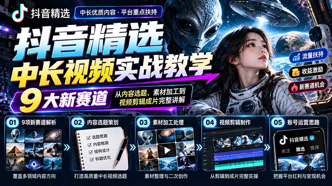 （20775期）抖音精选中长视频实战教学：拆解9项细分赛道，从内容选题、素材加工到视频剪辑成片完整讲解插图