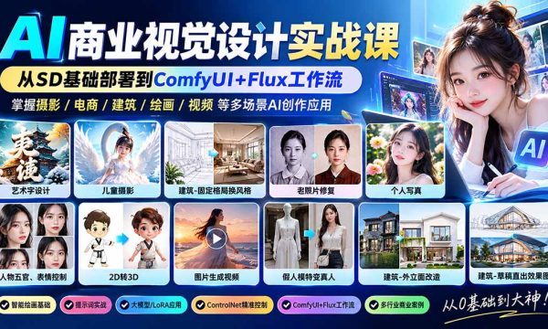 （20824期）【无水印】AI商业视觉设计实战课：从SD基础部署到ComfyUI+Flux工作流，掌握摄影电商建筑AI创作
