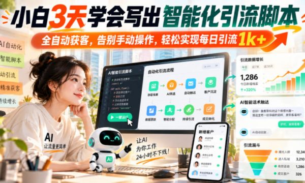 小白3天学会写出智能化引流脚本，全自动获客，告别手动操作，轻松实现每日引流1k+