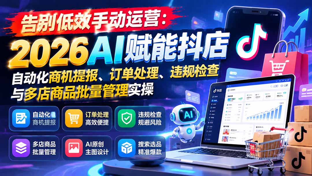 （21147期）告别低效手动运营：2026AI赋能抖店自动化商机提报、订单处理、违规检查与多店商品批量管理实操-副业部