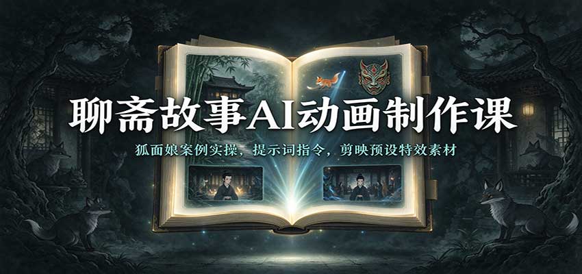 聊斋故事AI动画制作课：狐面娘案例实操，提示词指令，剪映预设特效素材-副业部