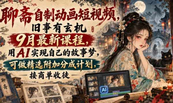 聊斋自制动画短视频，旧事有玄机9月最新课程，用AI实现自己的故事梦，可做精选附加分成计划，接商单收徒