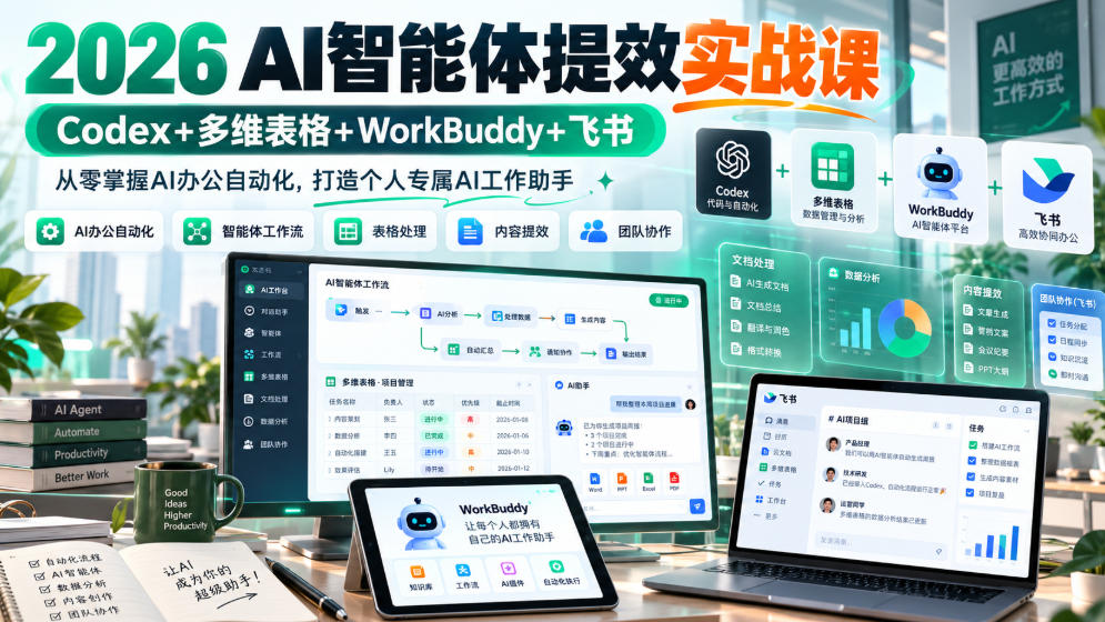 2026 AI智能体提效实战课：Codex+多维表格+WorkBuddy+飞书，从零掌握AI办公自动化，打造个人专属AI工作助手-副业部