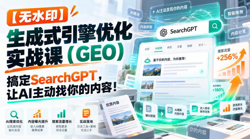 【无水印】生成式引擎优化（GEO）实战课：搞定SearchGPT，让AI主动找你的内容！【原创双语字幕】-副业部