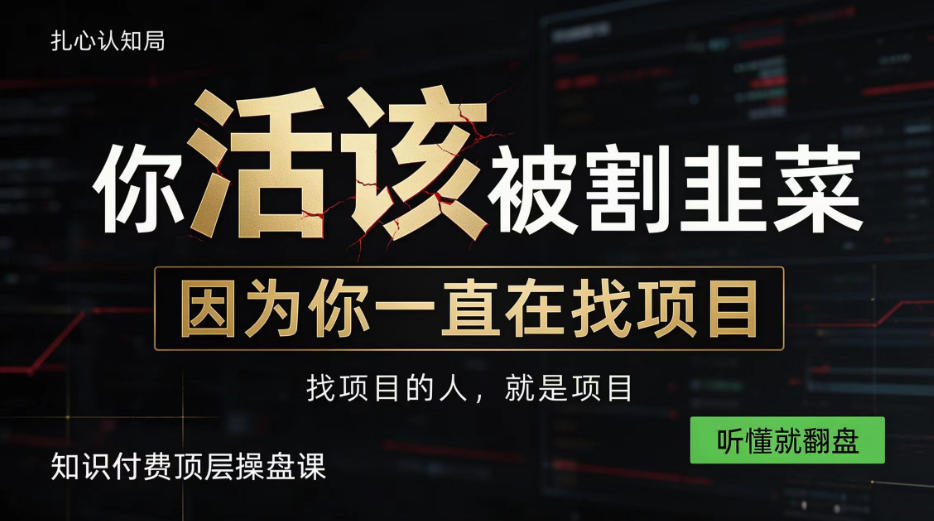 做项目不如卖项目，做知识付费自己当老板，知识付费顶层操盘课，听懂就翻盘【揭秘】-副业部