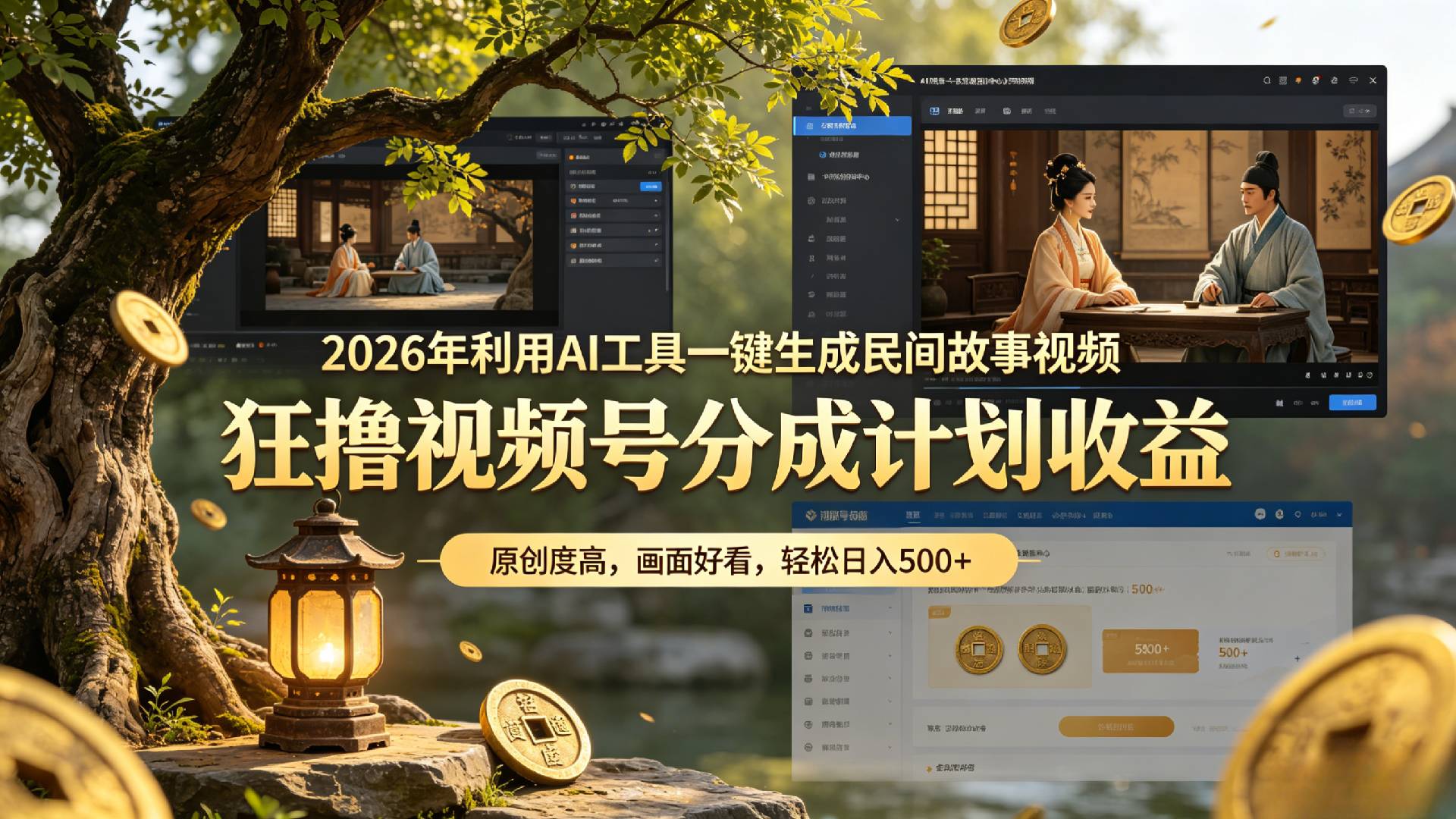 2026年利用AI工具一键生成民间故事视频，狂撸视频号分成计划收益，原创度高，画面好看，轻松日入500+-副业部