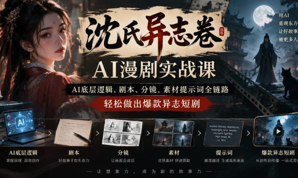 沈氏异志卷AI漫剧实战课｜AI底层逻辑、剧本、分镜、素材提示词全链路，轻松做出爆款异志短剧