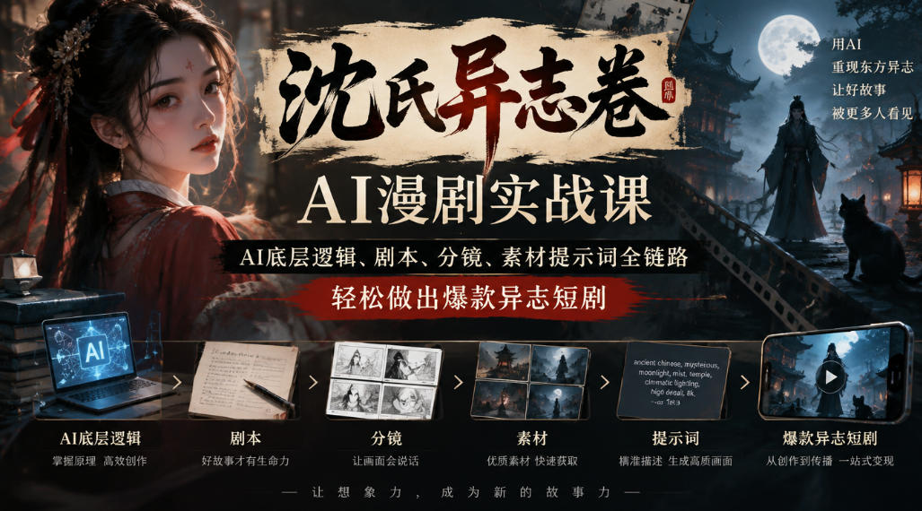 沈氏异志卷AI漫剧实战课｜AI底层逻辑、剧本、分镜、素材提示词全链路，轻松做出爆款异志短剧插图