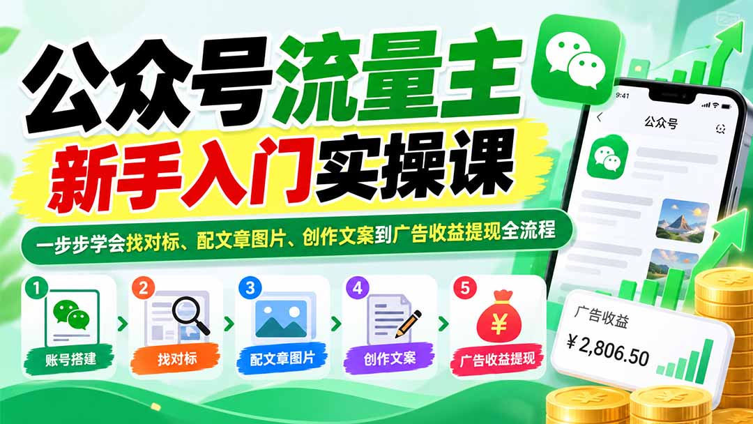 (20816期)公众号流量主新手入门实操课:一步步学会找对标、配文章图片、创作文案到广告收益提现全流程插图 (20816期)公众号流量主新手入门实操课:一步步学会找对标、配文章图片、创作文案到广告收益提现全流程插图