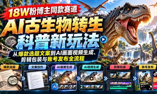 （20833期）18W粉博主同款赛道-AI古生物转生科普新玩法：从爆款选题文案到AI画面视频生成、剪辑包装与账号发布全流程