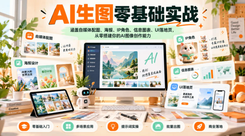AI生图零基础实战，涵盖自媒体配图、海报、IP角色、信息图表、UI落地页，从零搭建你的AI图像创作能力-副业部